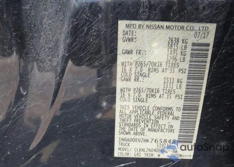 2017 Nissan Frontier Sv z USA, uszkodzony, nr VIN 1N6AD0EV2HN765848